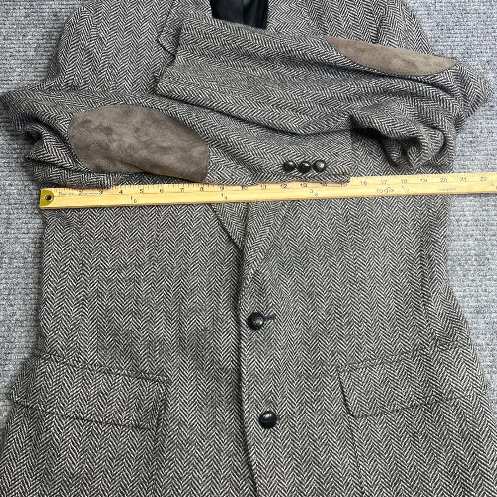 Vintage John Alexander Foleys Herringbone Wool Blazer Gray Elbow Patches USA 41R